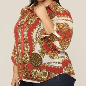 NWT Women's red and gold  blouse